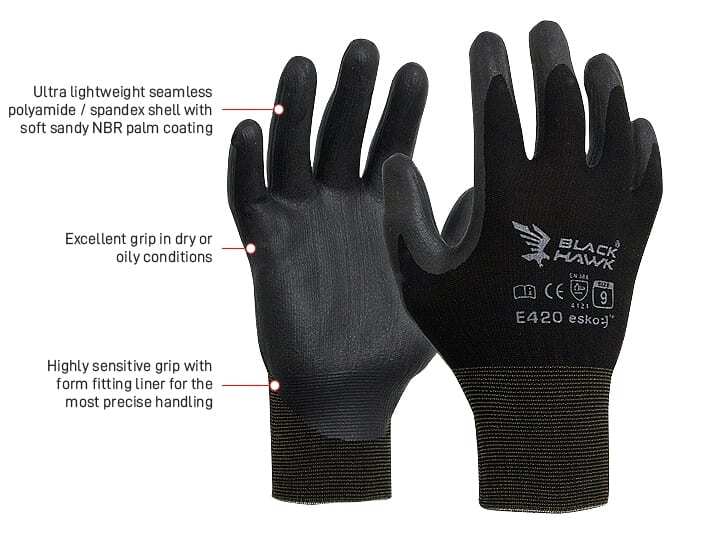 BLACK HAWK Glove, Black polyamide with black foam nitrile coating Size ...