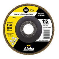 Alpha Zirconia Flap Disc Inox Stainless 115mm x 120 Grit