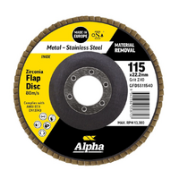 Alpha Zirconia Flap Disc Inox Stainless 115mm x 40 Grit