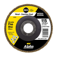 Alpha Zirconia Flap Disc Inox Stainless 115mm x 60 Grit