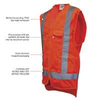 Hi-Vis Orange Day/Night Safety Vest c/w cellphone, ID, & pen pockets - Size 3XL