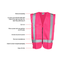 Hi-Vis Pink Safety Vest c/w cellphone, ID & pen pockets - -Small